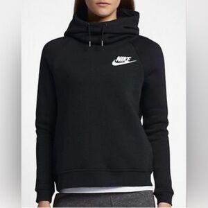 NIKE Women’s Black Funnel Neck Pocketed Hoodie Sweatshirt